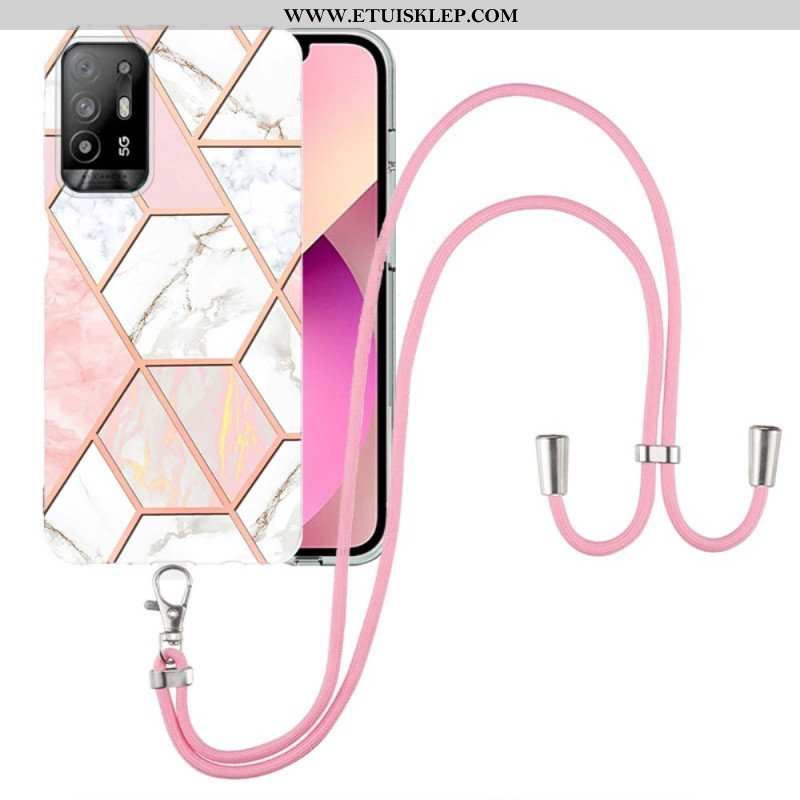 Etui do Oppo A94 5G Marmurowy Geometryczny Z Paskiem